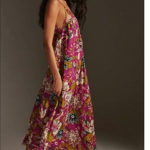 Anthropologie NWT Drama MIDI dark pink Floral dress. Size Large